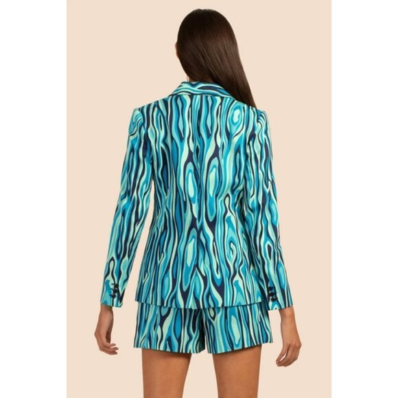 💕TRINA TURK💕 Pistache Blazer ~ Blue WIllow Ottoman Ceramic Print 6 NWT - Picture 3 of 16